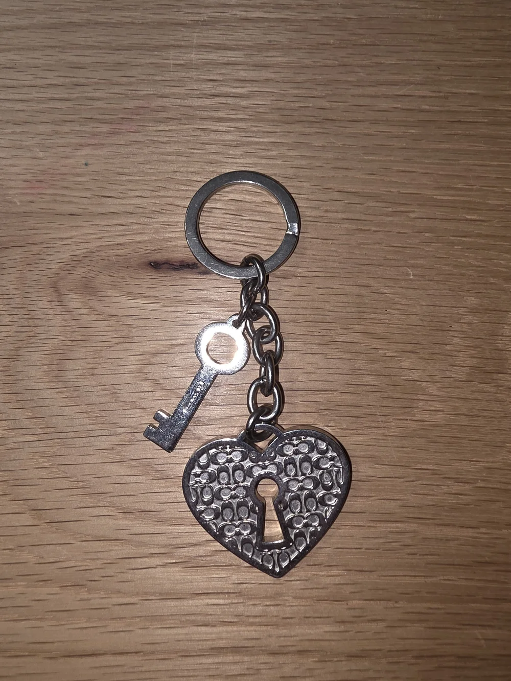 Coach Silver-Tone Heart Lock & Key Keychain
